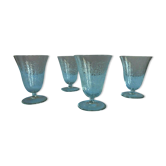 Lot of 4 chiseled glasses flared shape leaf patterns