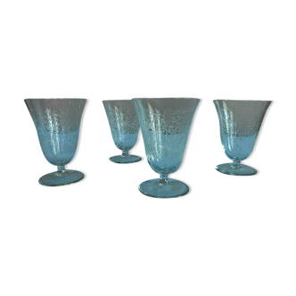 Lot of 4 chiseled glasses flared shape leaf patterns