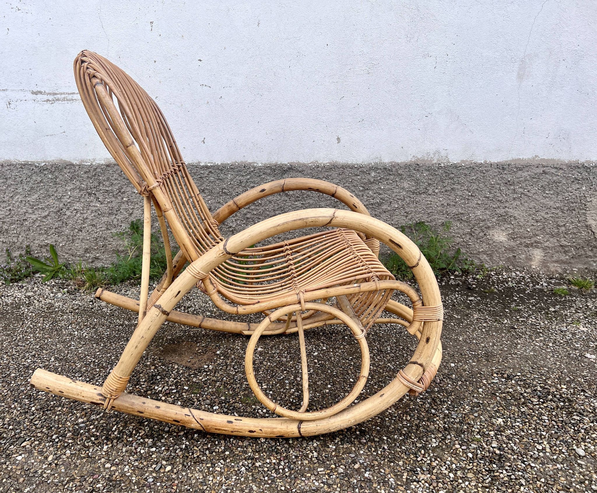 Rocking chair rotin 1960 bambou