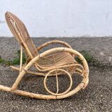 Rocking chair rotin 1960 bambou