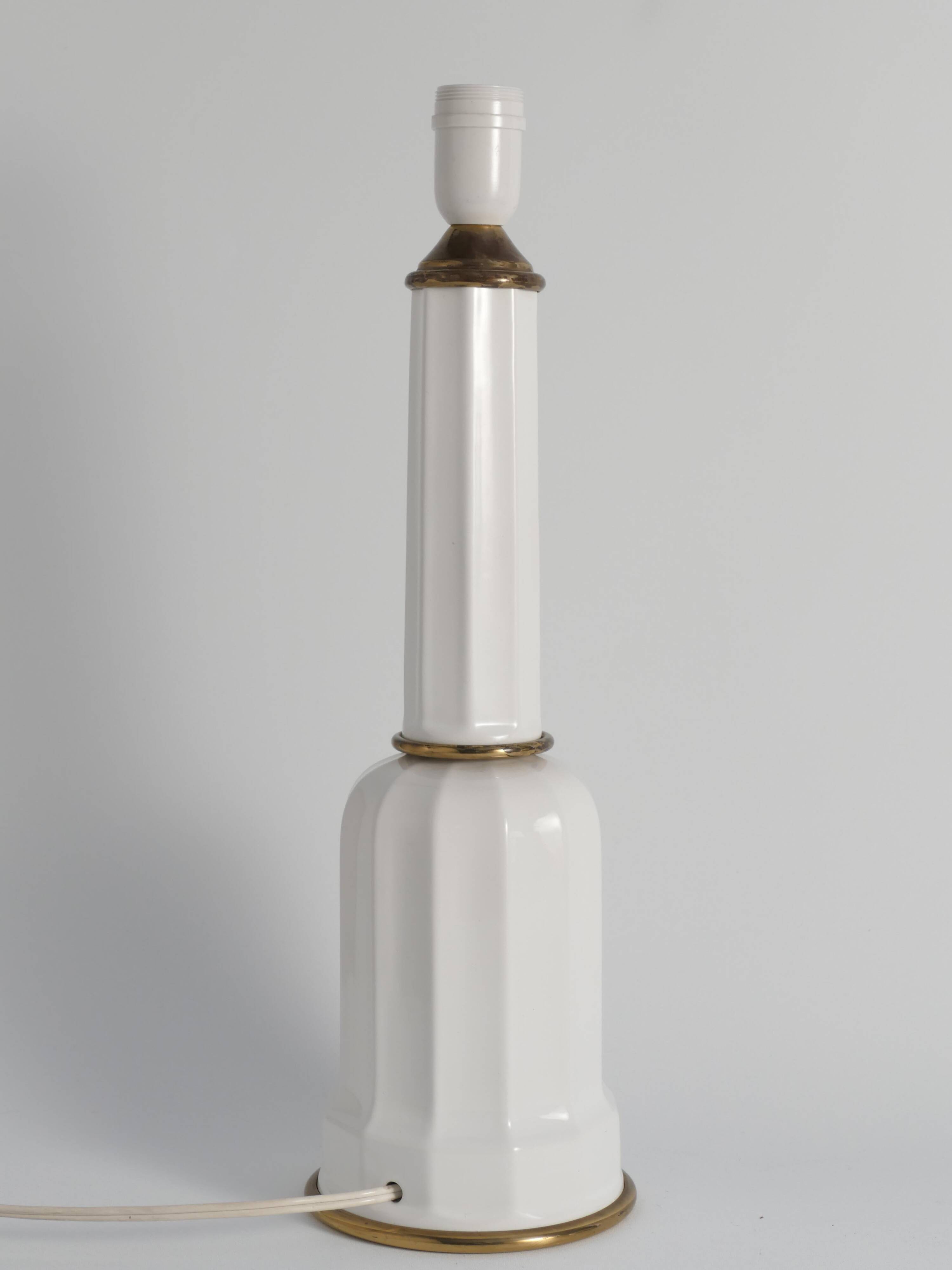 White Opaline Glass & Brass Heiberg Table Lamp, Denmark, Mid-19th century