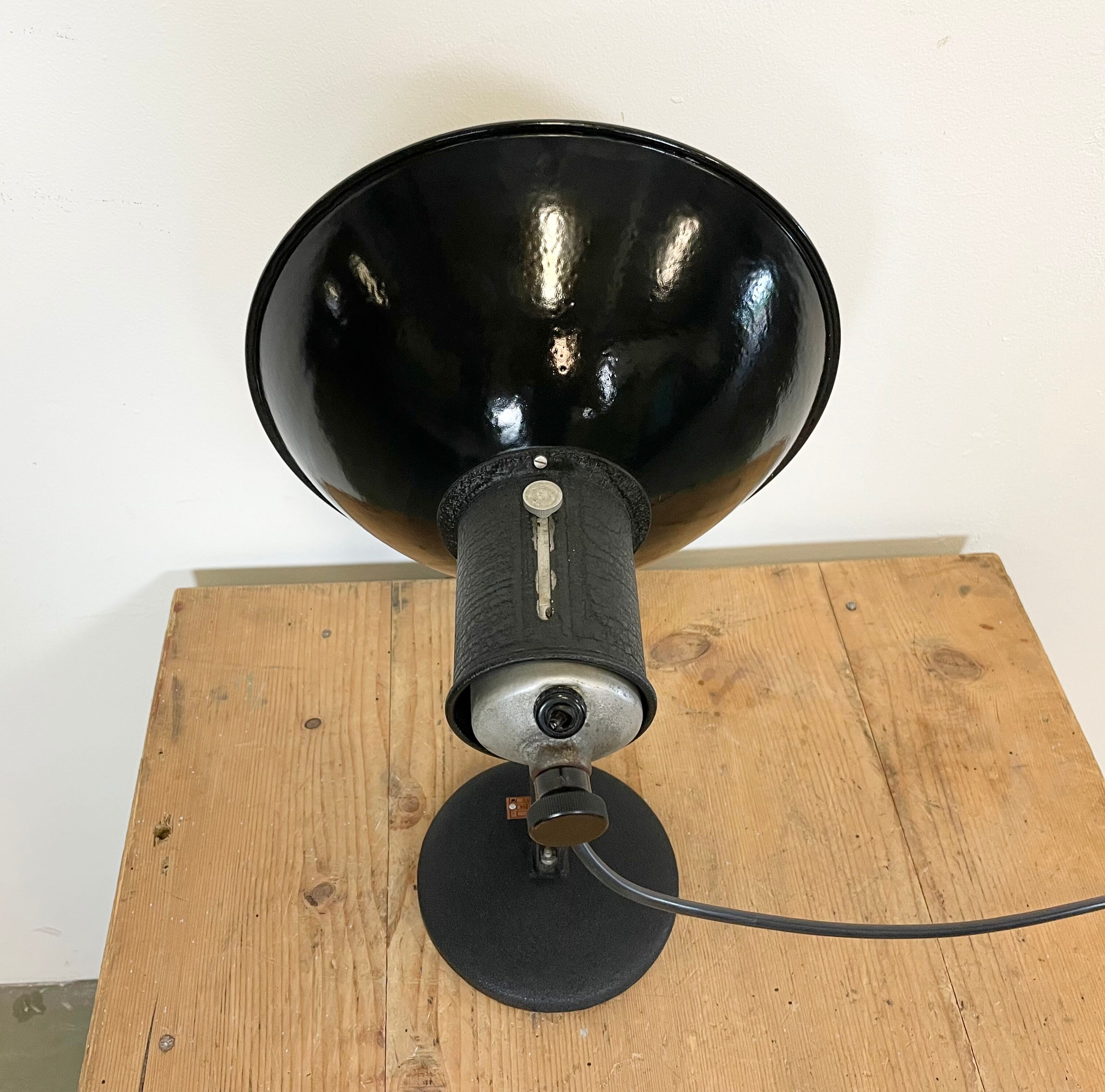 Industrial black enamel table lamp, 1950