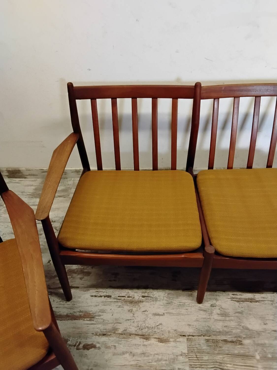 Vintage Scandinavian bench and armchairs for Glostrup 1960