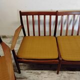 Vintage Scandinavian bench and armchairs for Glostrup 1960