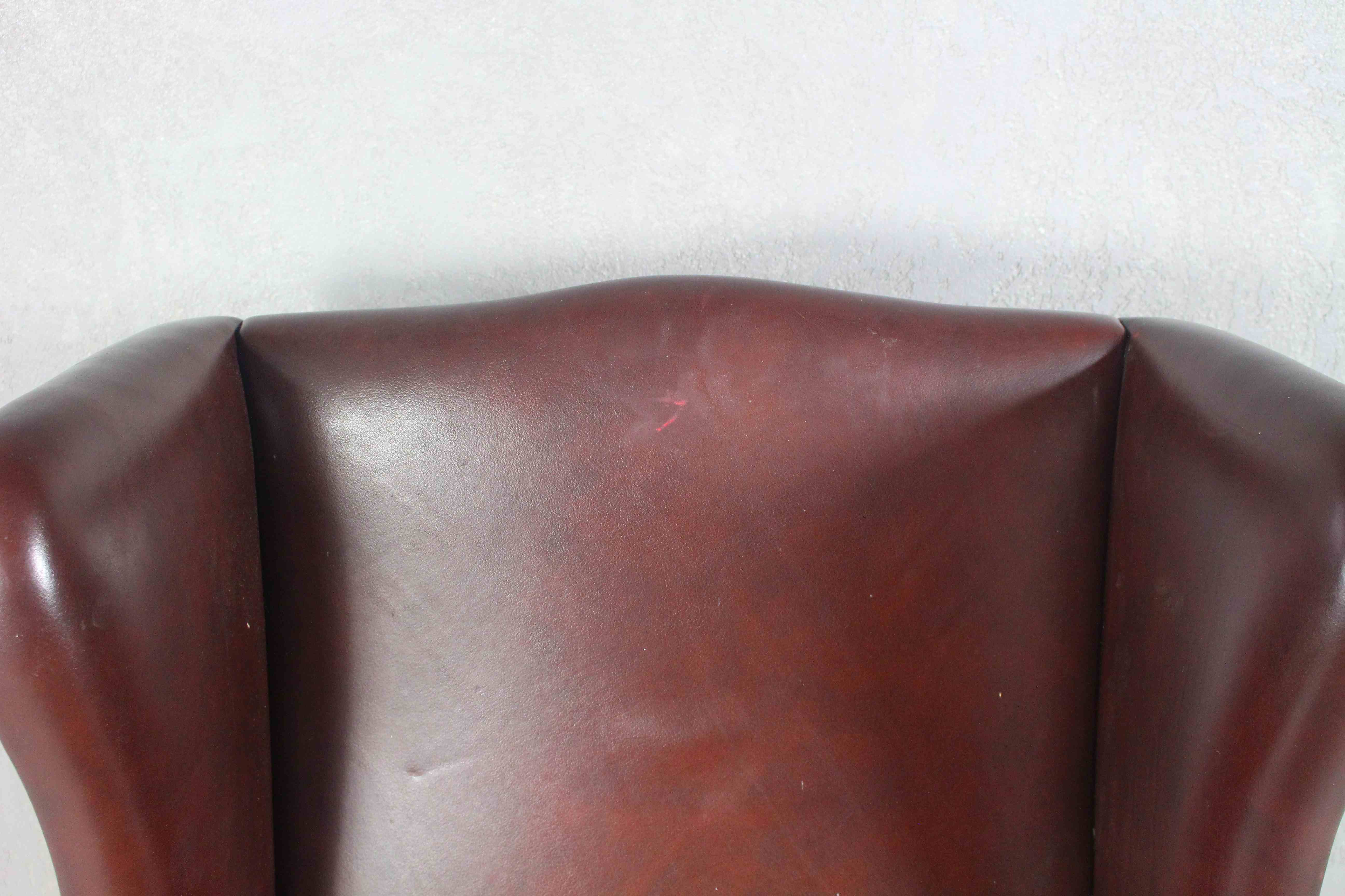 English Georgian Style Brown Leather Wingback Armchair