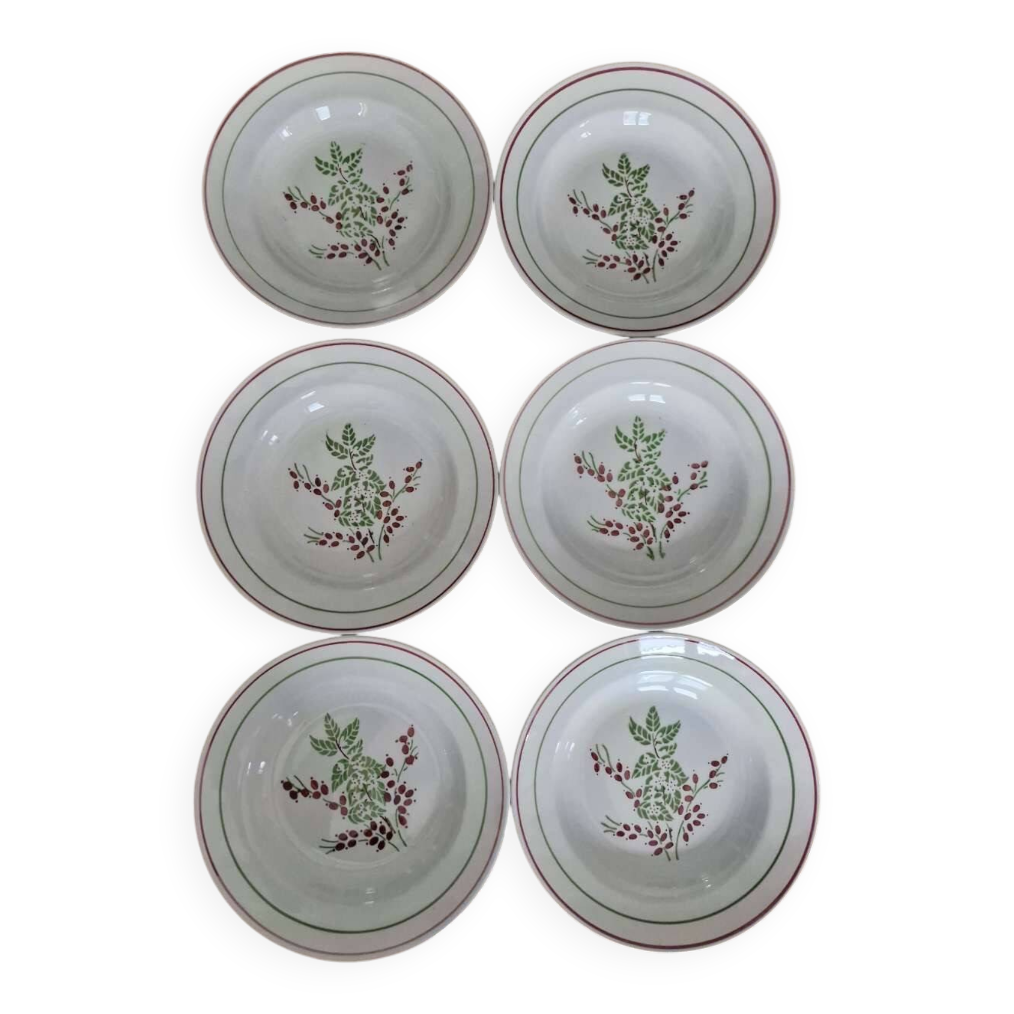 Antique service – KG Lunéville – 12 plates with red & green floral decoration