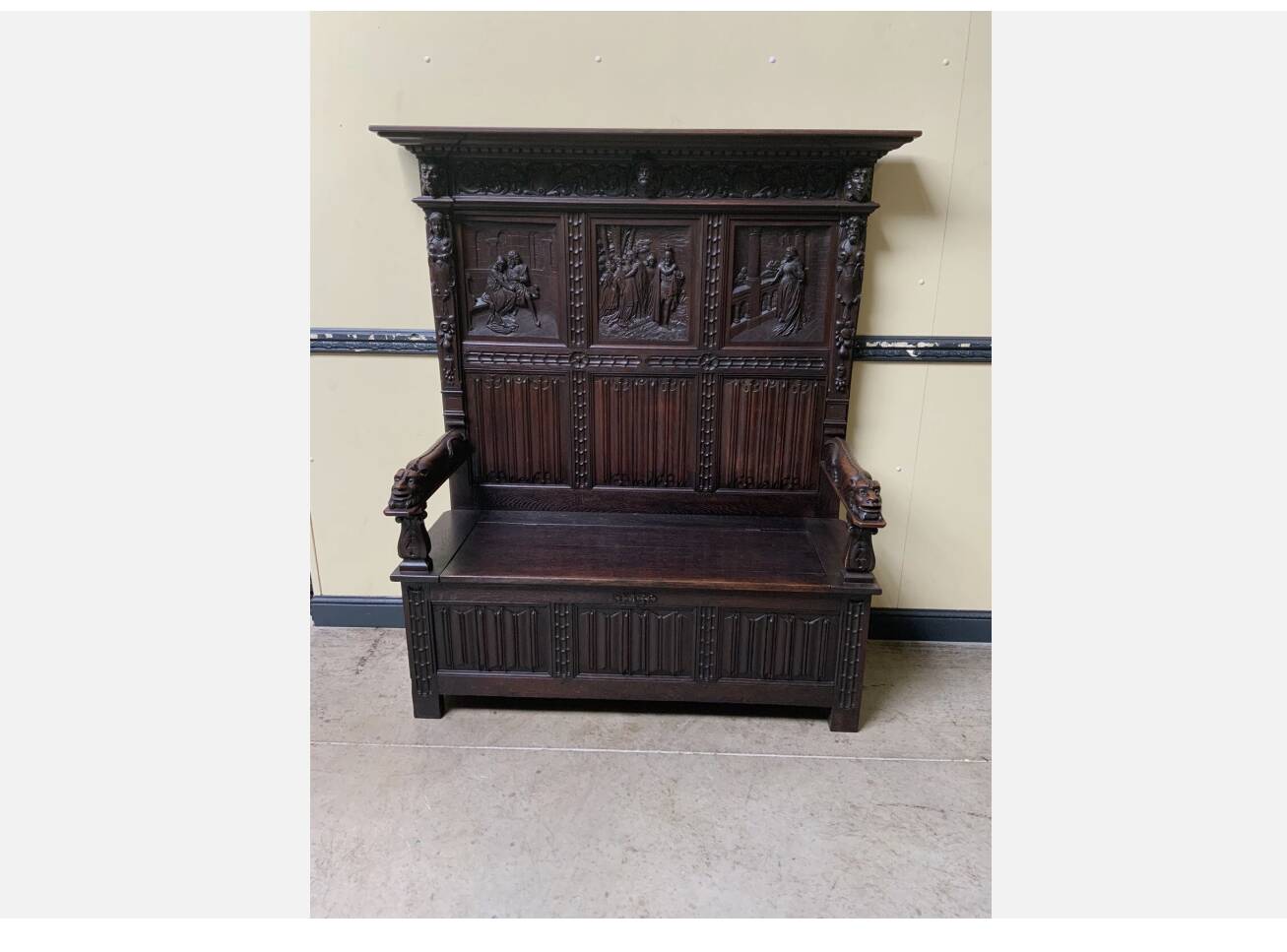 Antique impressive Neo-Gothic chest bench