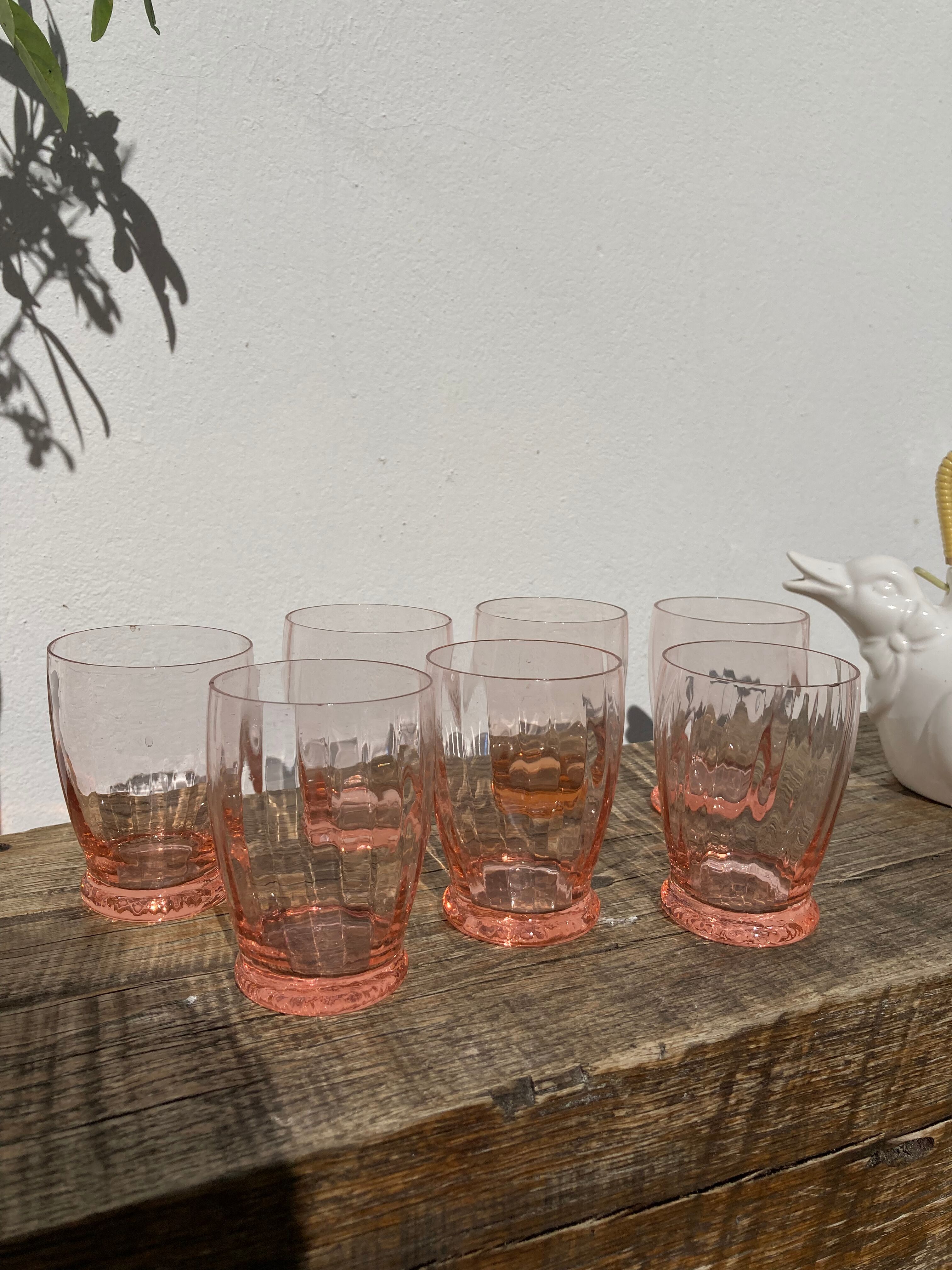 7 twisted pink crystal water glasses