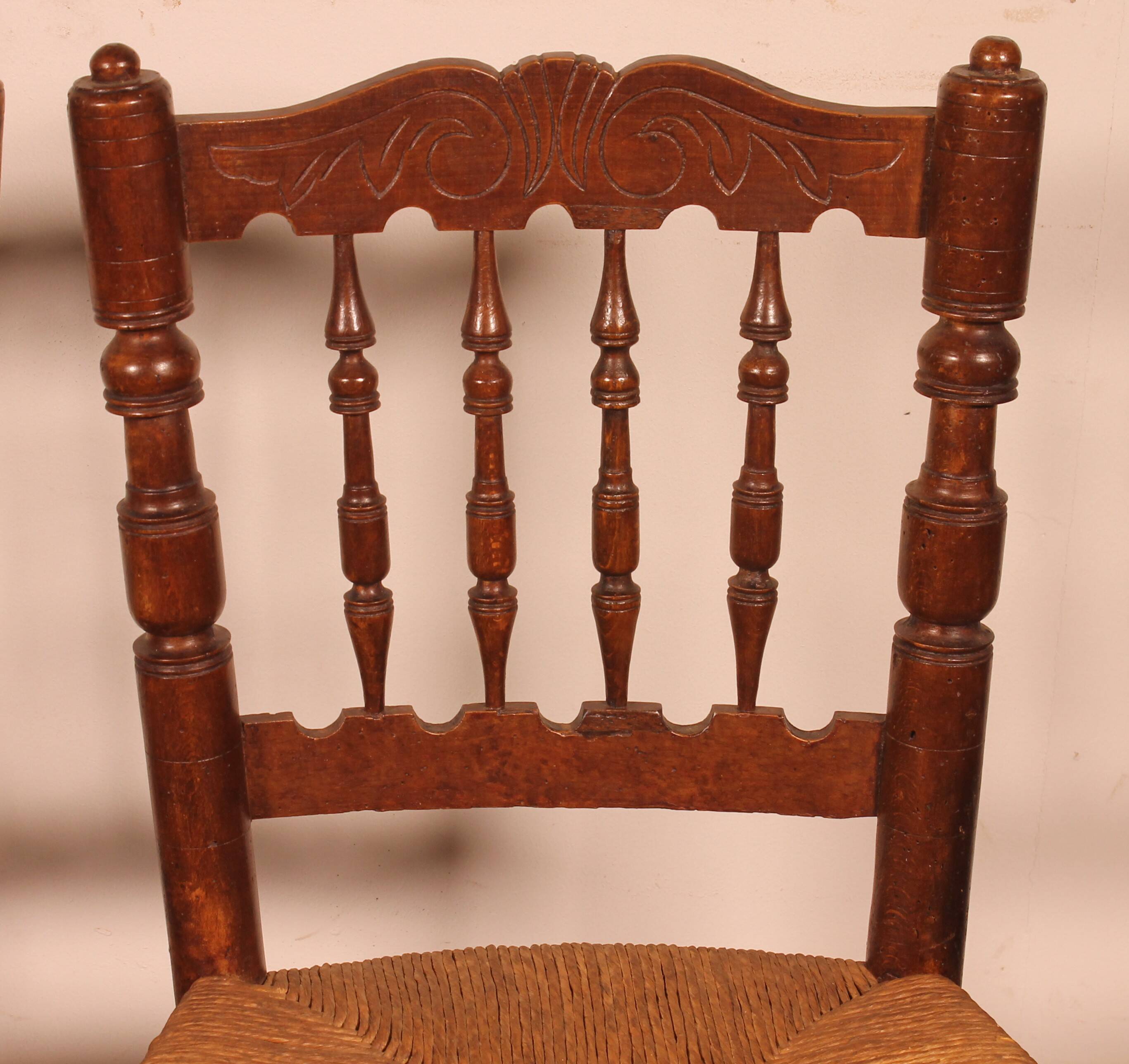 2 rush-seated oak chairs - 19th century