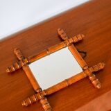 Bamboo effect wooden barber mirror 38 x 33 cm