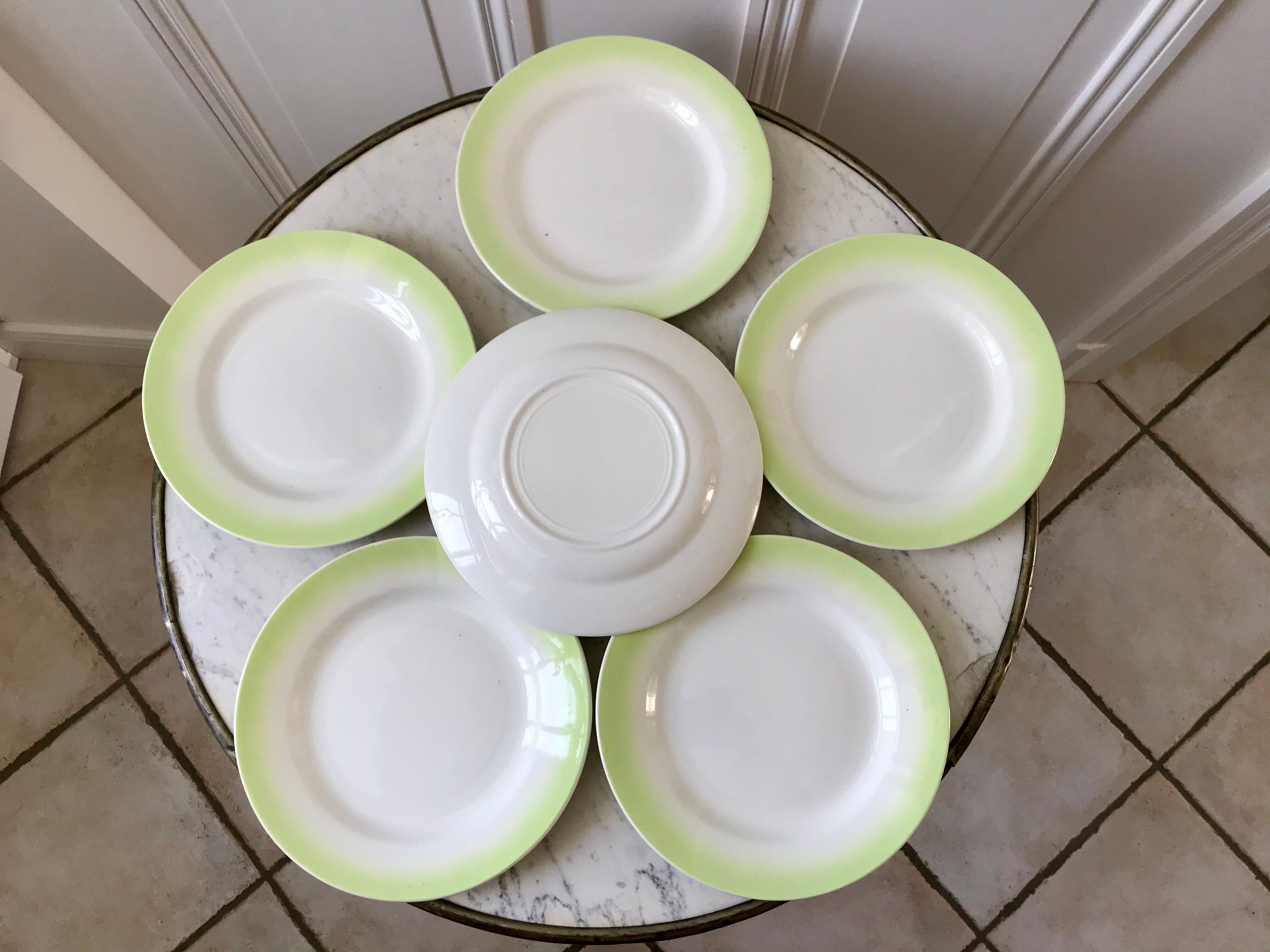 set of 6 pastel gradient light green dessert plates 40s-50s
