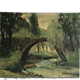 Painting - Oil on canvas Bridge on the banks of the Loire Signed Louis Hayaux (1897 1982)