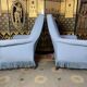 Pair of English blues shepherdess armchairs