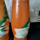 Ancien : paires de vase en verre pâte de verre orange peint
