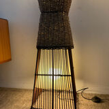 Vintage rattan and raffia floor lamp