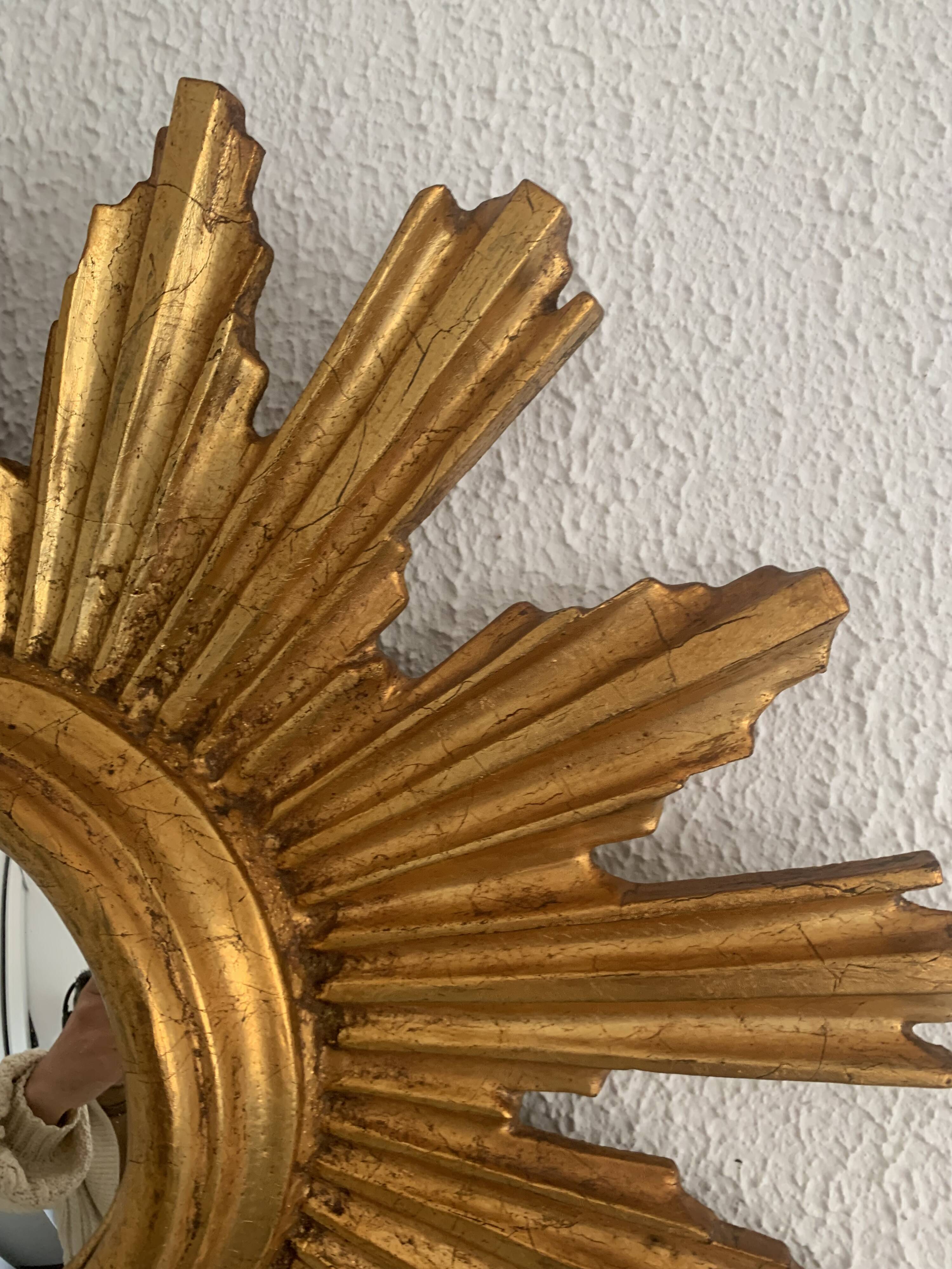 Vintage mirror 1960 sun witch gold leaf - 40 cm