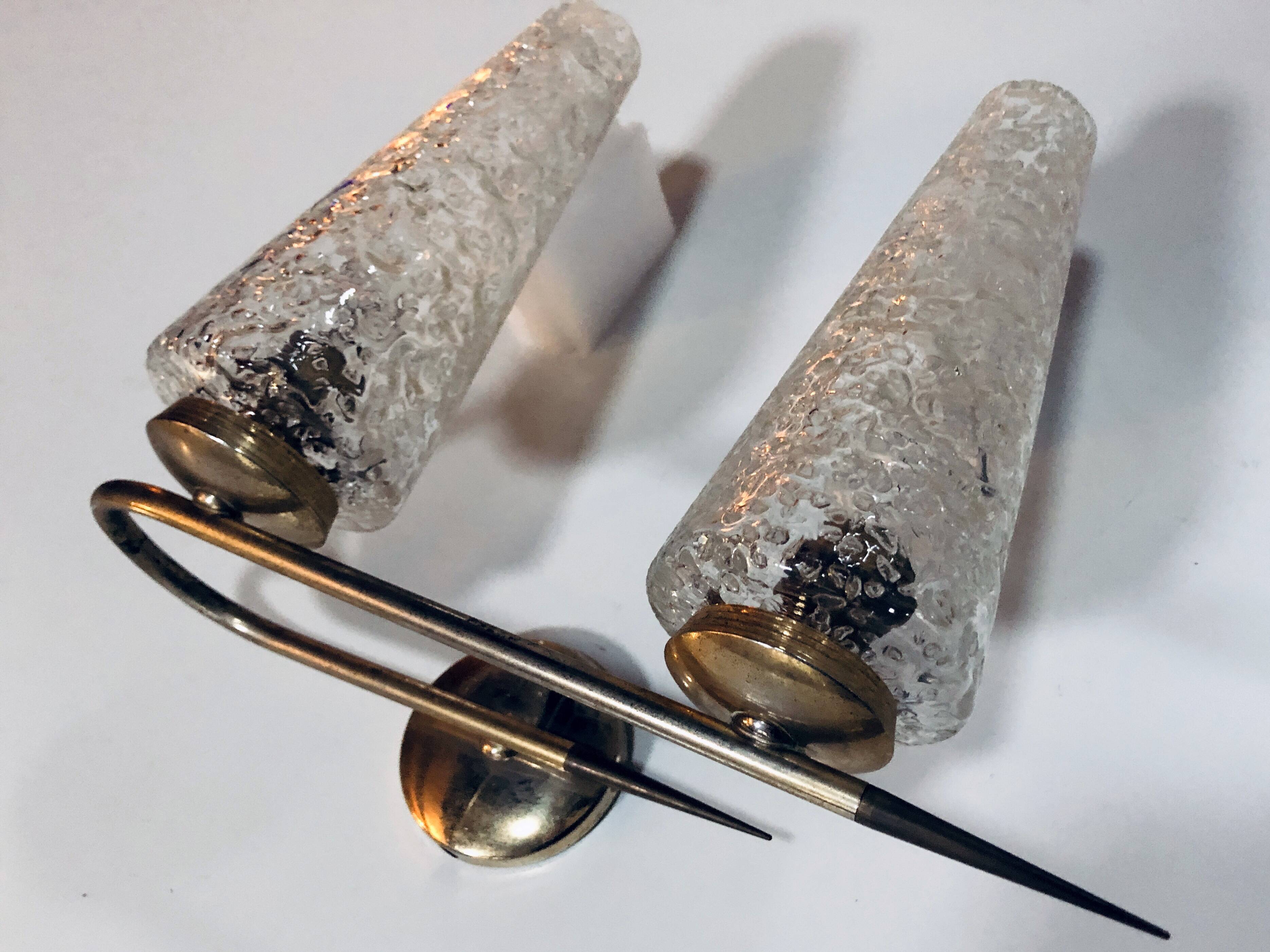 Vintage double wall light • steel, brass & glass • 1950