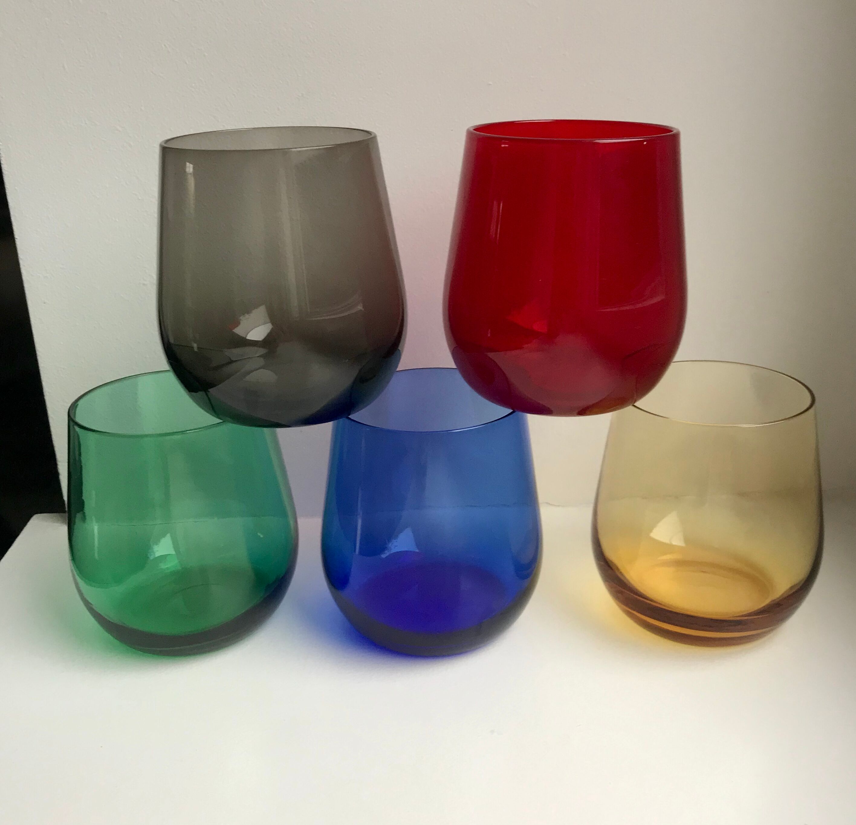 Set of 5 colored water glasses design 60s-70s