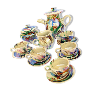 Yellow varnished earth coffee service with green/brown marbling