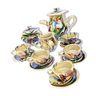 Yellow varnished earth coffee service with green/brown marbling