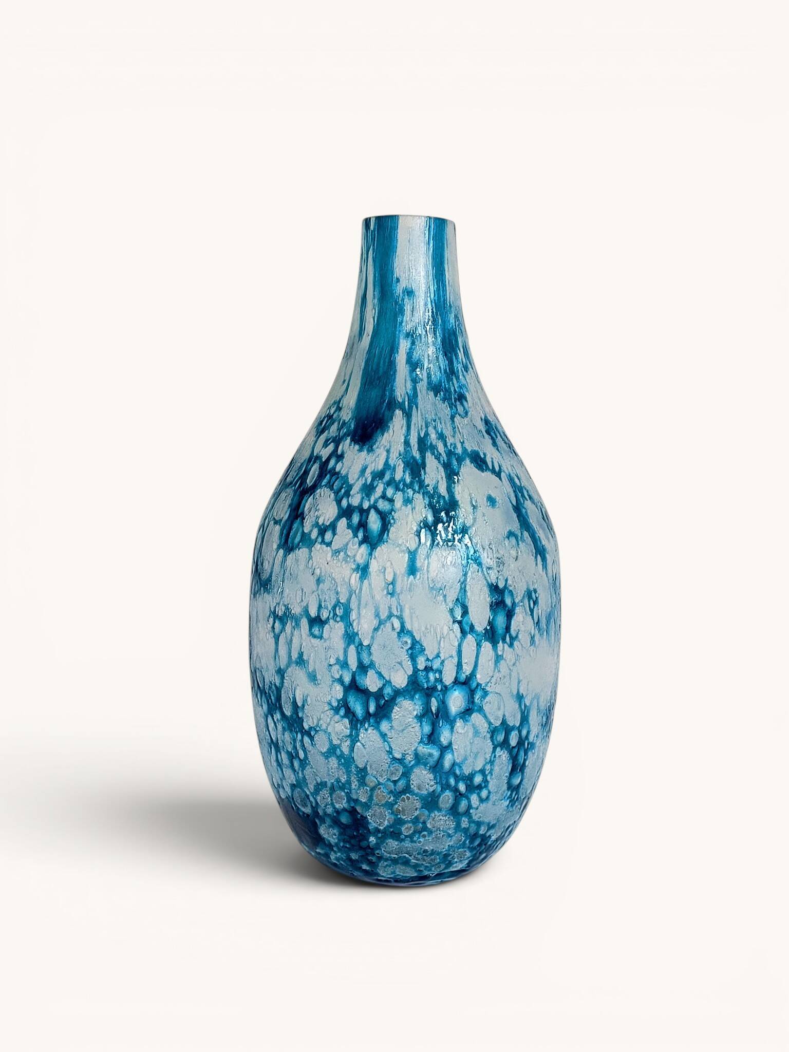 Brutalist Blue and White Reactive Art Glass Vase, Europe, 1970s