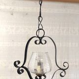 Vintage metal and glass pendant light - mid-20th century