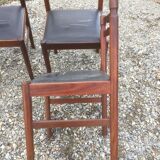 Vintage scandinavian teak chairs, black skaï seats as it is