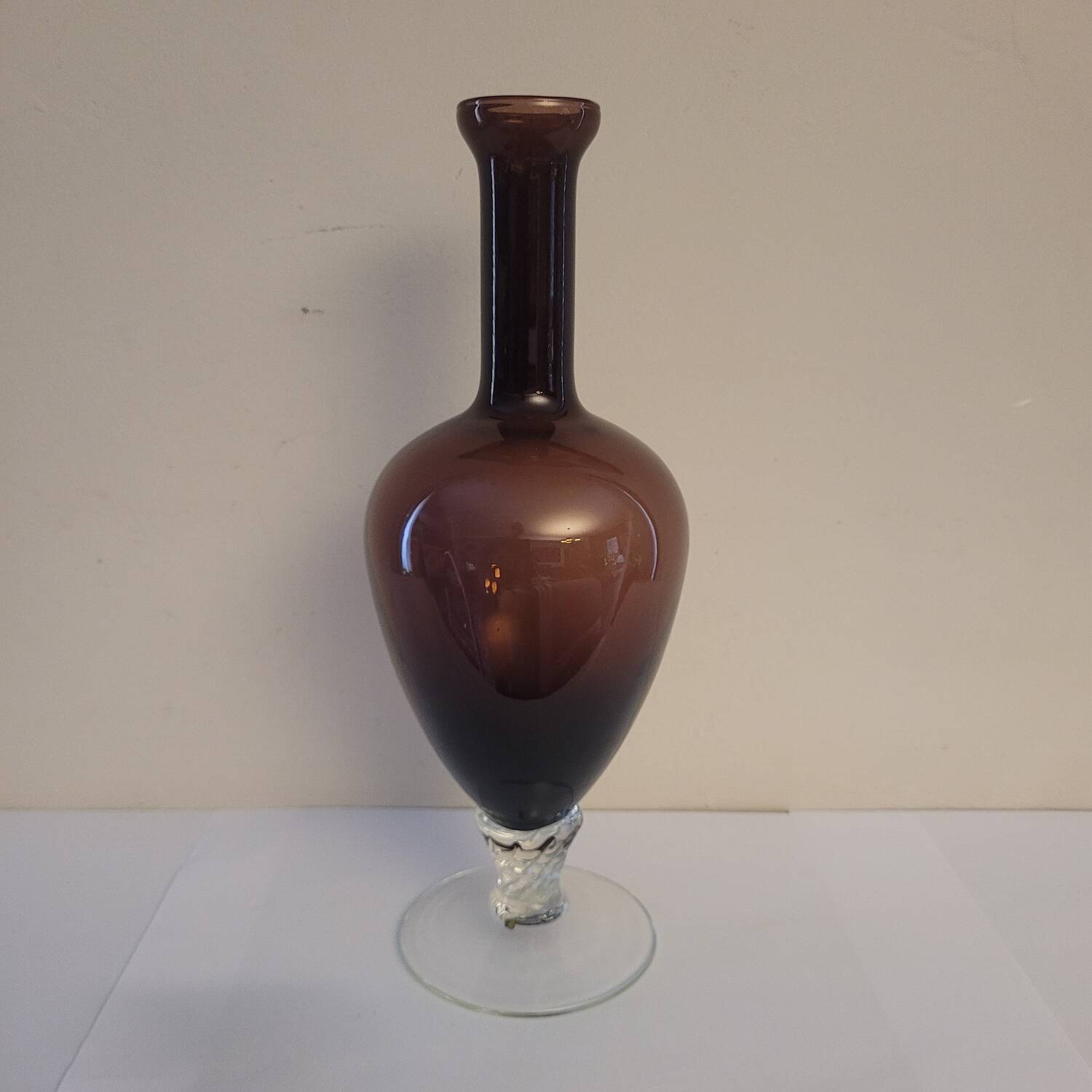 Amber glass soliflore vase on crystal base - Art glass from the years