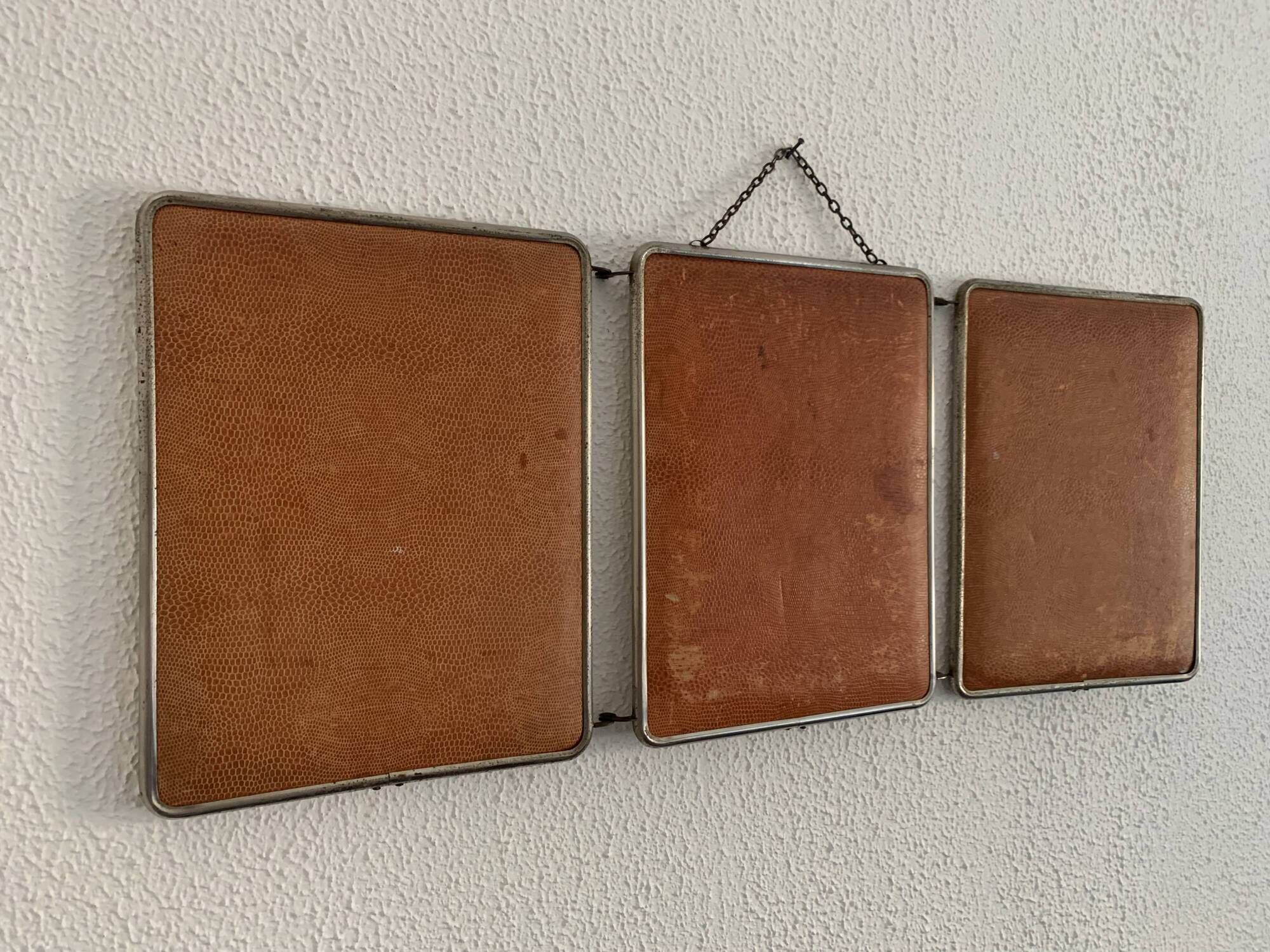 Vintage 1960s triptych barber hairdresser pumpkin mirror - 27 x 68 cm