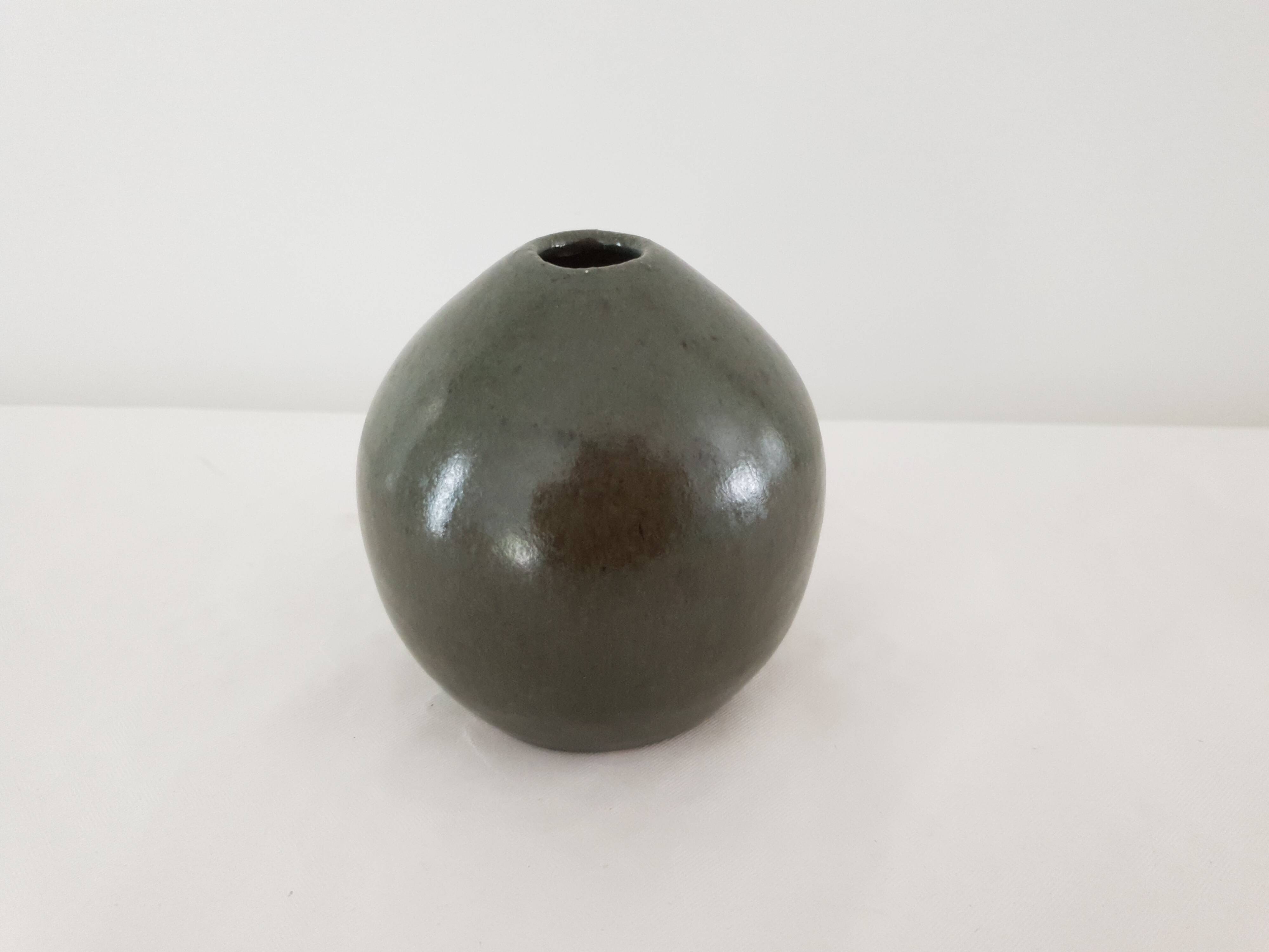 Ovoid soliflore vase in glazed ceramic Signed (Signature to be identified)