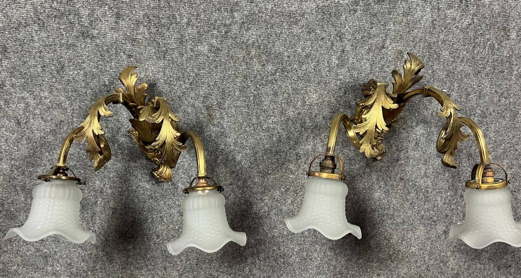Pair of Napoleon III period wall lights in gilded bronze circa 1880