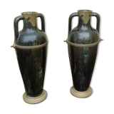 Ceramic vases brass frame art nouveau