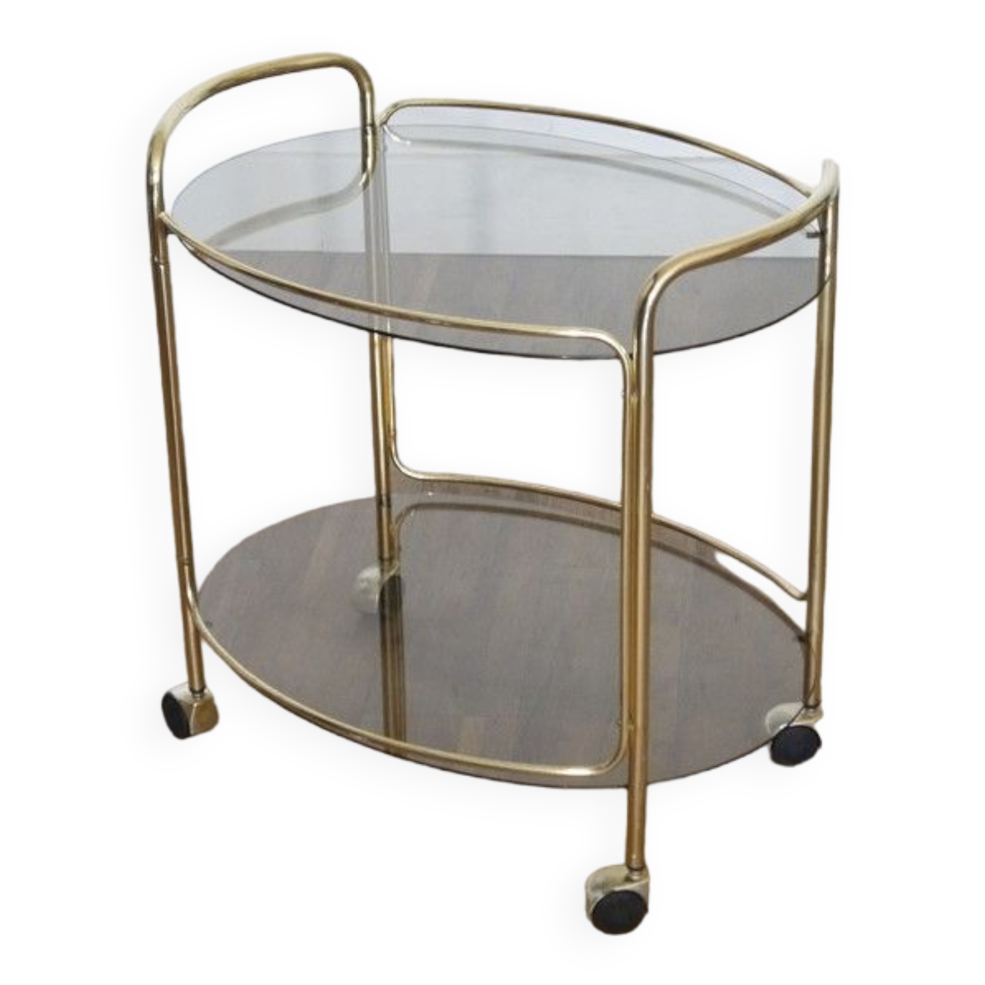 Brass and glass rolling trolley 1970