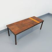 Vintage rectangular coffee table by Jean Jaffeux in steel and ceramic from the 60s
