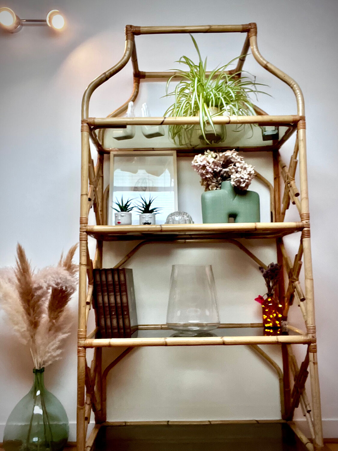 Rattan and glass shelf