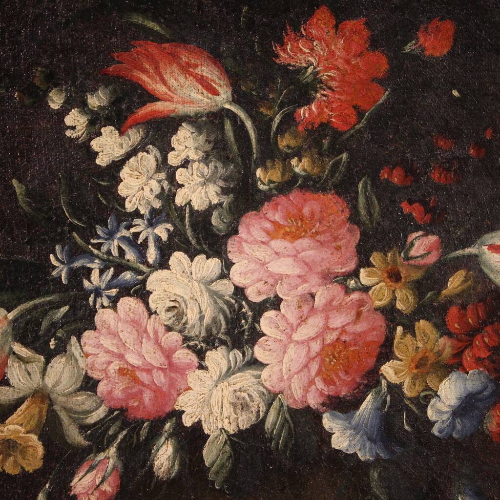 Antique Painting Still Life With Flowers And Fruit From The 18th Century