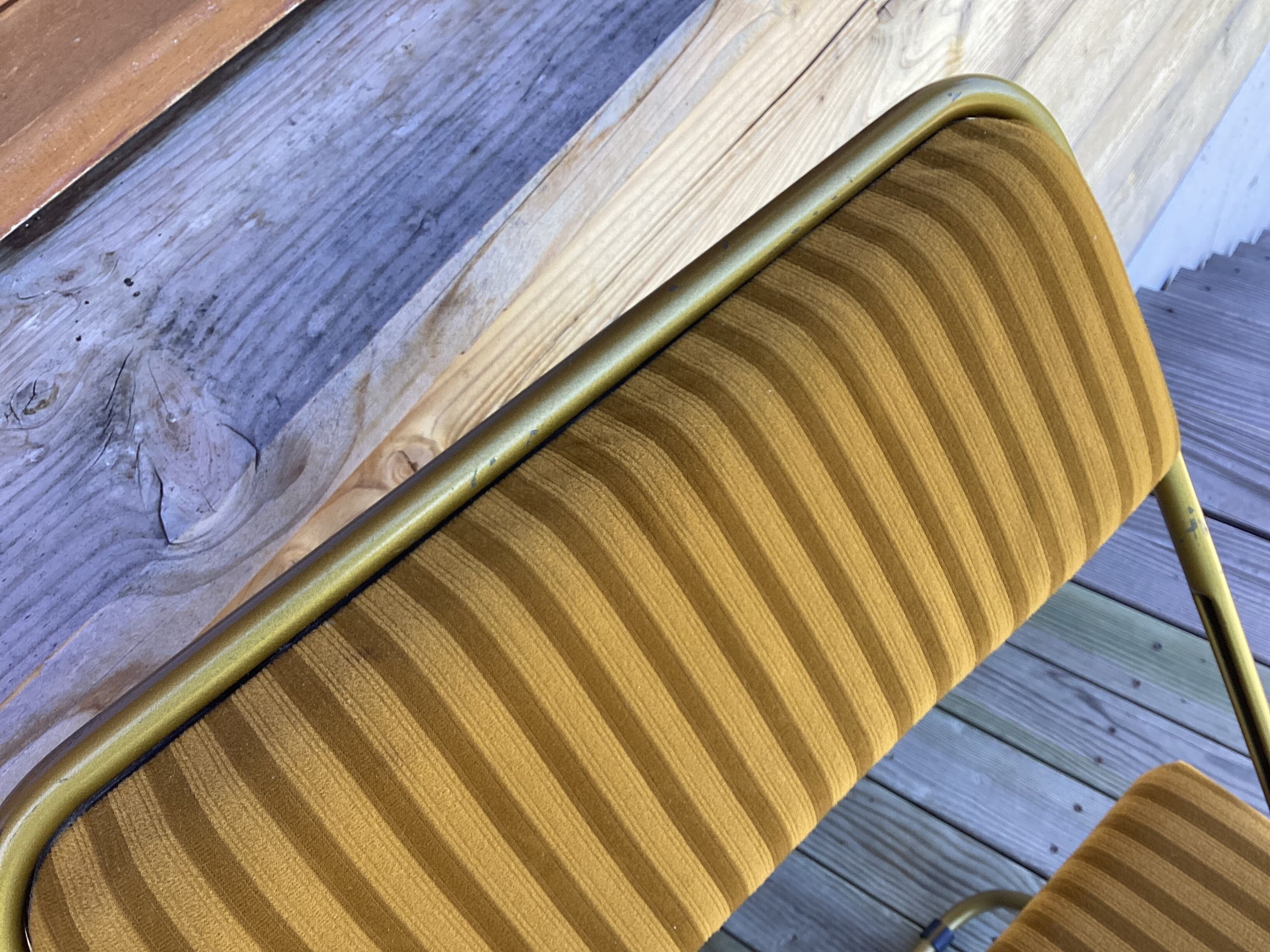 Vintage lafuma folding chair with striped gold fabric