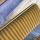 Vintage lafuma folding chair with striped gold fabric