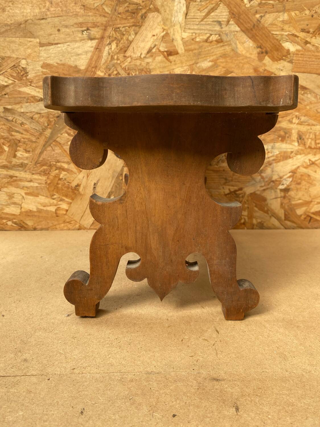 Antique Communion Bench Stool Carved Wood + Metal Monogram Early 20th Century