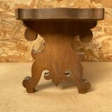 Antique Communion Bench Stool Carved Wood + Metal Monogram Early 20th Century