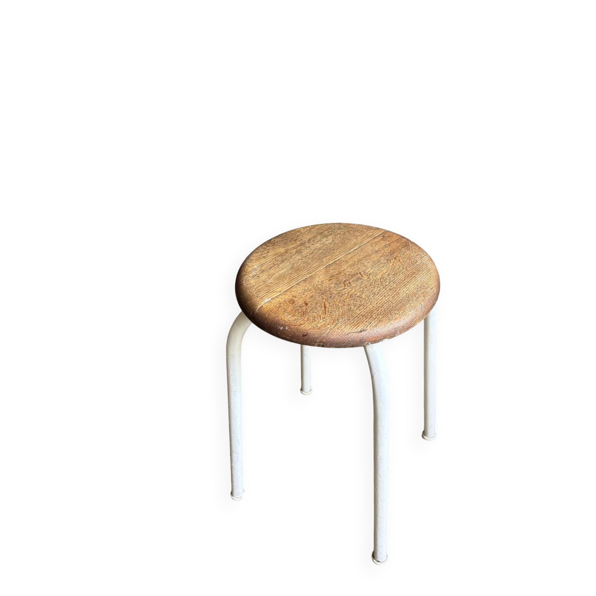 White tubular metal and wood stool