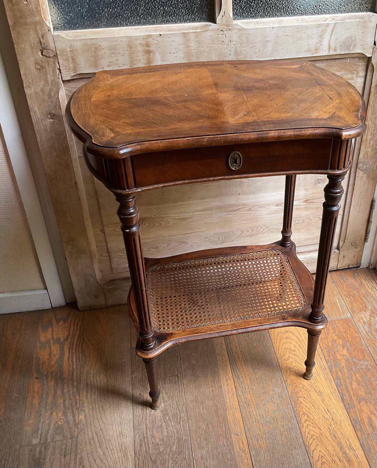 Pretty vintage oak and rattan table