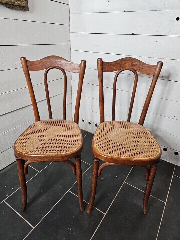 chaises de bistrot cannées en chêne x 2