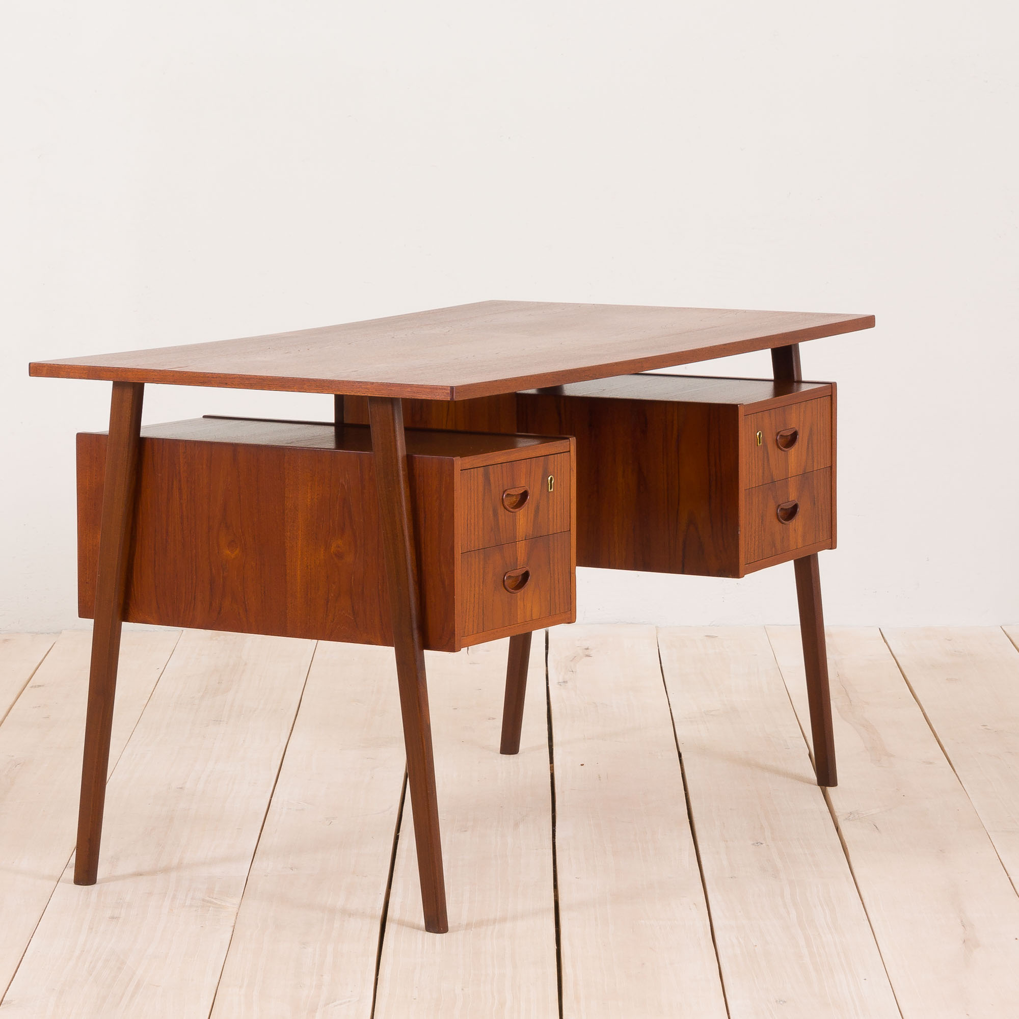 Danish teak mid century double sided desk, 60s