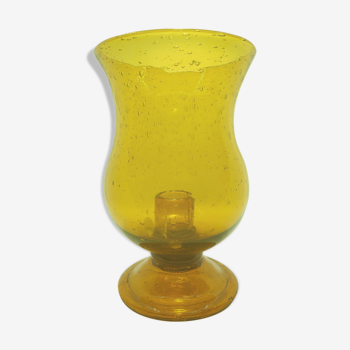 Bougeoir en verre jaune avec détails bulles