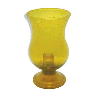 Yellow glass candlestick with bubble details