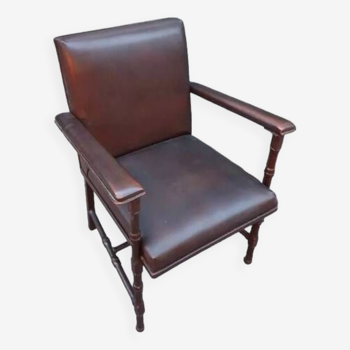 Fauteuil style Renaissance en cuir et bois massif