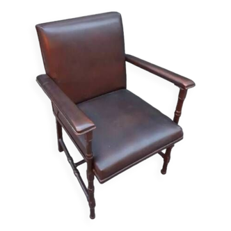 Fauteuil style Renaissance en cuir et bois massif