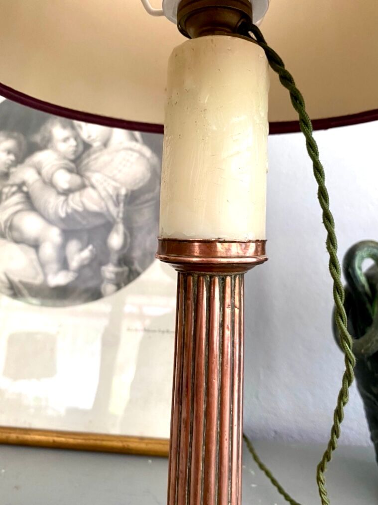 Copper lamp, cable 2 m, fabric shade