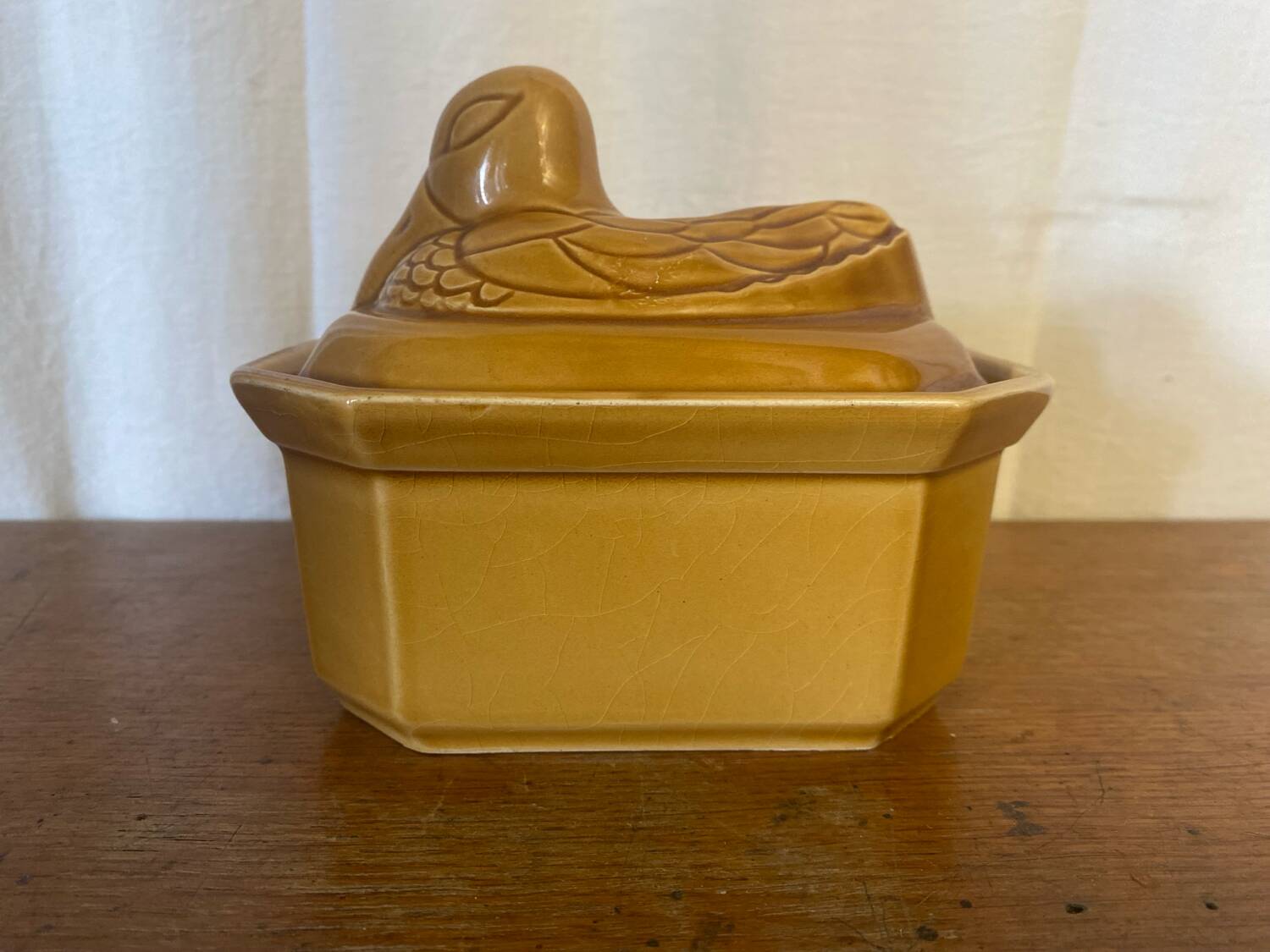 Terrine ancienne staub forme canard céramique beige france vintage